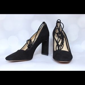 Black Suede Vince Camuto Ankle Tie Heels